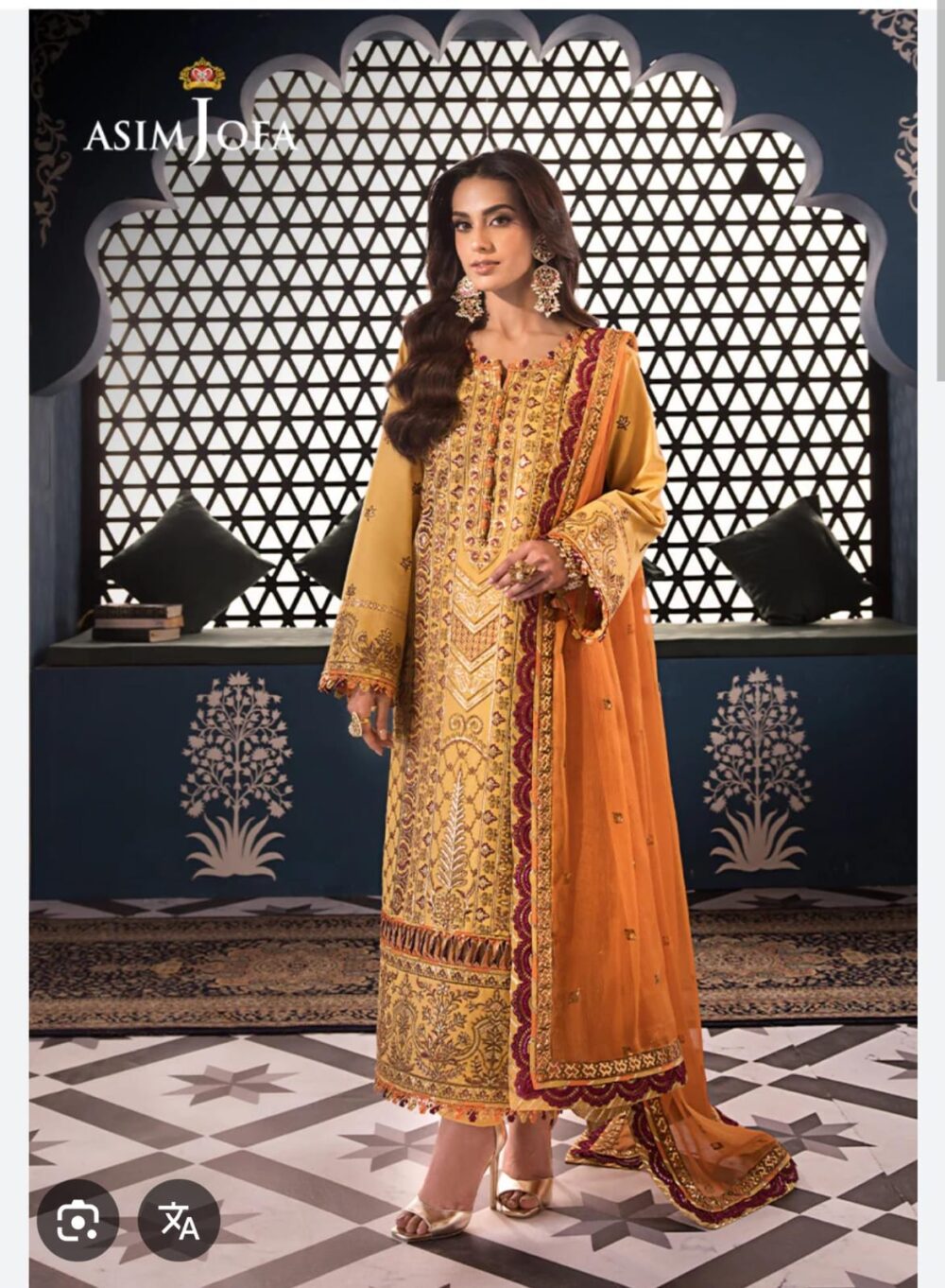 Asim Jofa Original Cotton 3pc (Embroidery + Chiffon) JW-0017