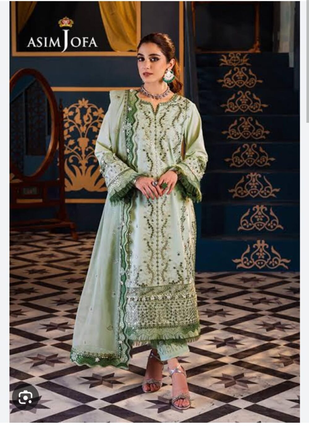 Asim Jofa Original Cotton 3pc (Embroidery + Chiffon) JW-0018